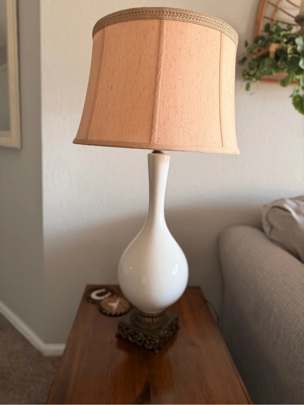 Antique Cream Table Lamp with Metal Base and Beige Shade